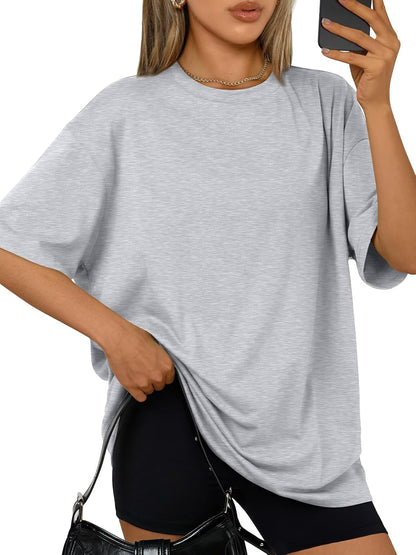 Trendy Queen Womens Oversized T-Shirts Short Sleeve Crew Neck Summer Tops