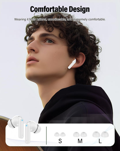 Wireless Earbuds, Bluetooth 5.4 Headphones Bass Stereo/Clear Calls, Black