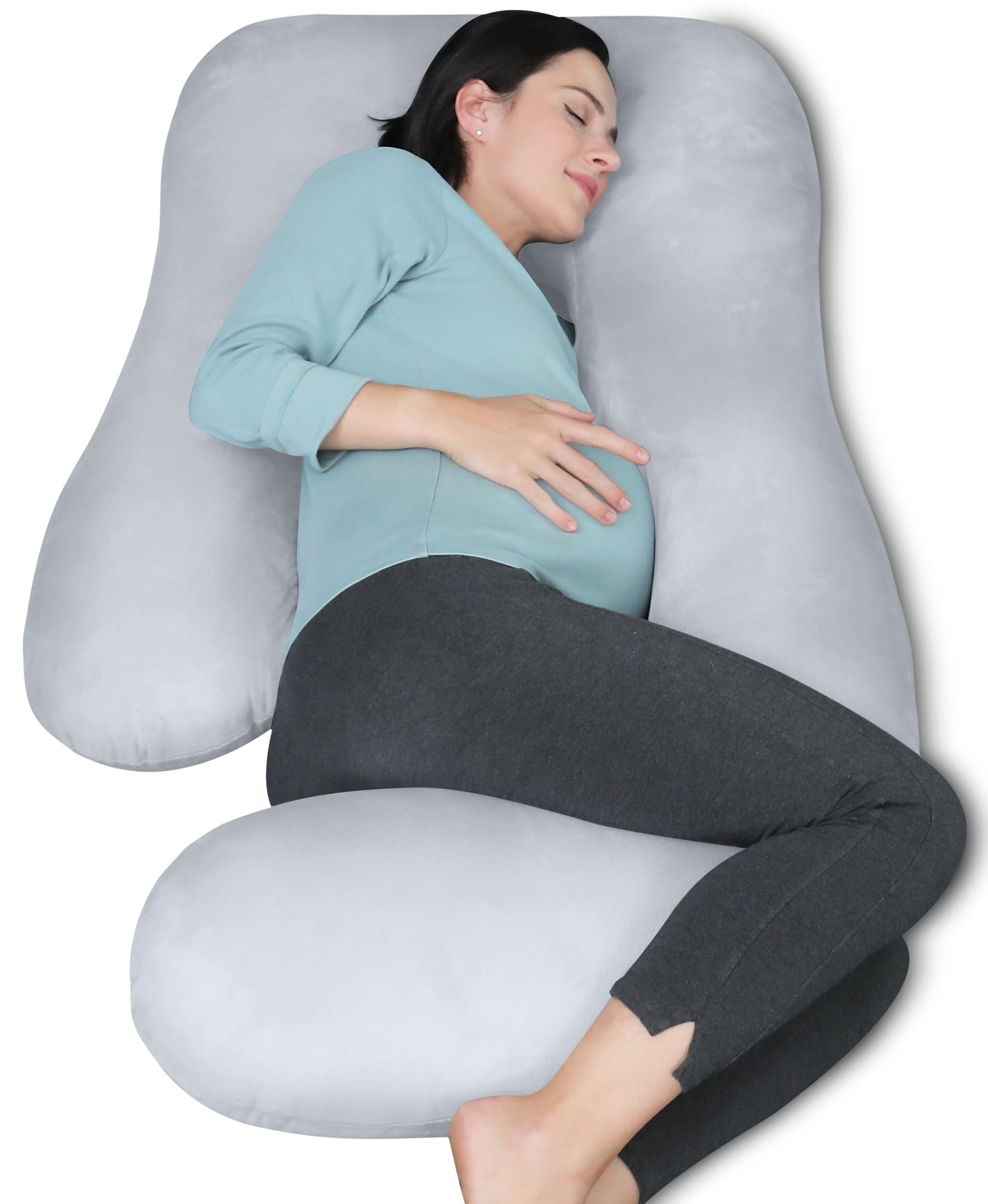 MOON PARK Pregnancy Pillows for Sleeping - U Shaped Full Body Maternity Pillow with Removable Cover - Support for Back, Legs, Belly, HIPS - 65 Inch - Aquamarine