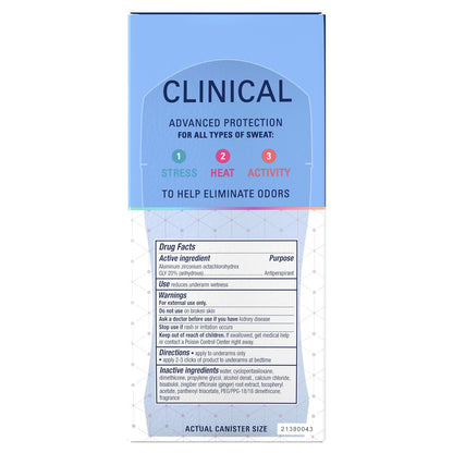 Secret Clinical Strength 100HR Sweat & Odor, Clear Gel Antiperspirant Deodorant for Women, 3X Stress Protection with Hyaluronic Acid, PH Balancing Minerals, Clear Lavender Scent, 2.6 oz