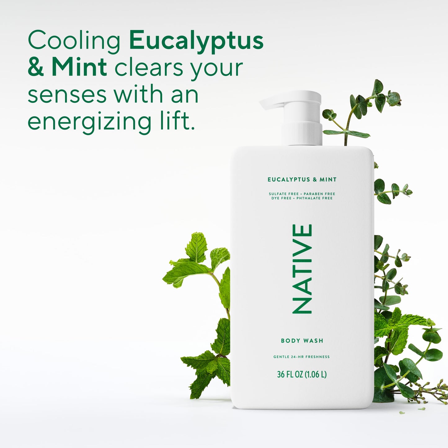 Native Clean Body Wash, Gentle & pH-balanced for Sensitive Skin, 24-Hr Freshness for Women & Men, Vegan & Cruelty-Free, Free of Sulfates, Parabens & Phthalates, Sandalwood & Shea Butter, 36 oz