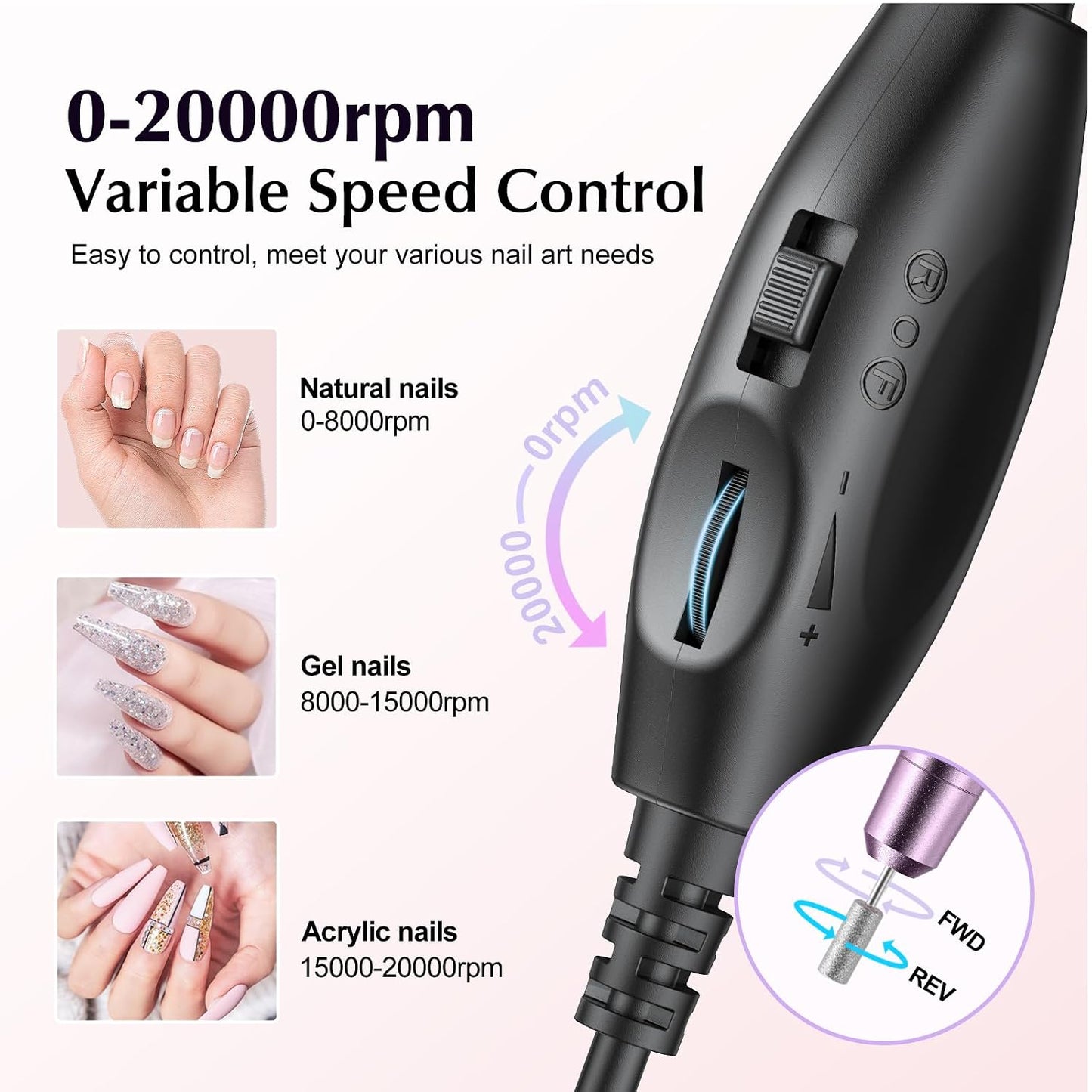COSLUS C40 Electric Nail Drill Professional, Precise Dial Speed Control