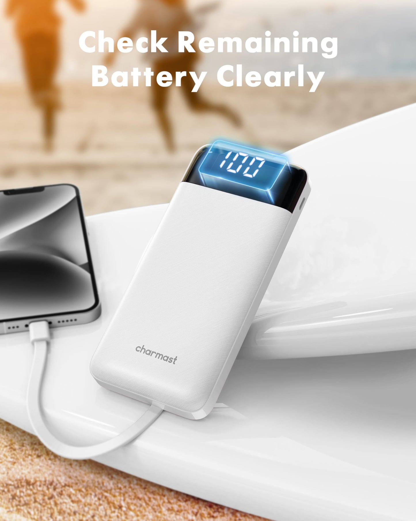 charmast Power Bank Portable Charger with Reinforced Built-in 4 Cables