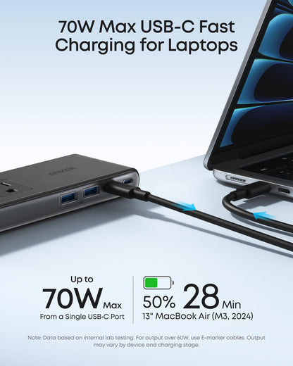 Anker Nano Power Strip, Desk Clamp, 70W Max, 1500J Surge Protector, 2 USB C
