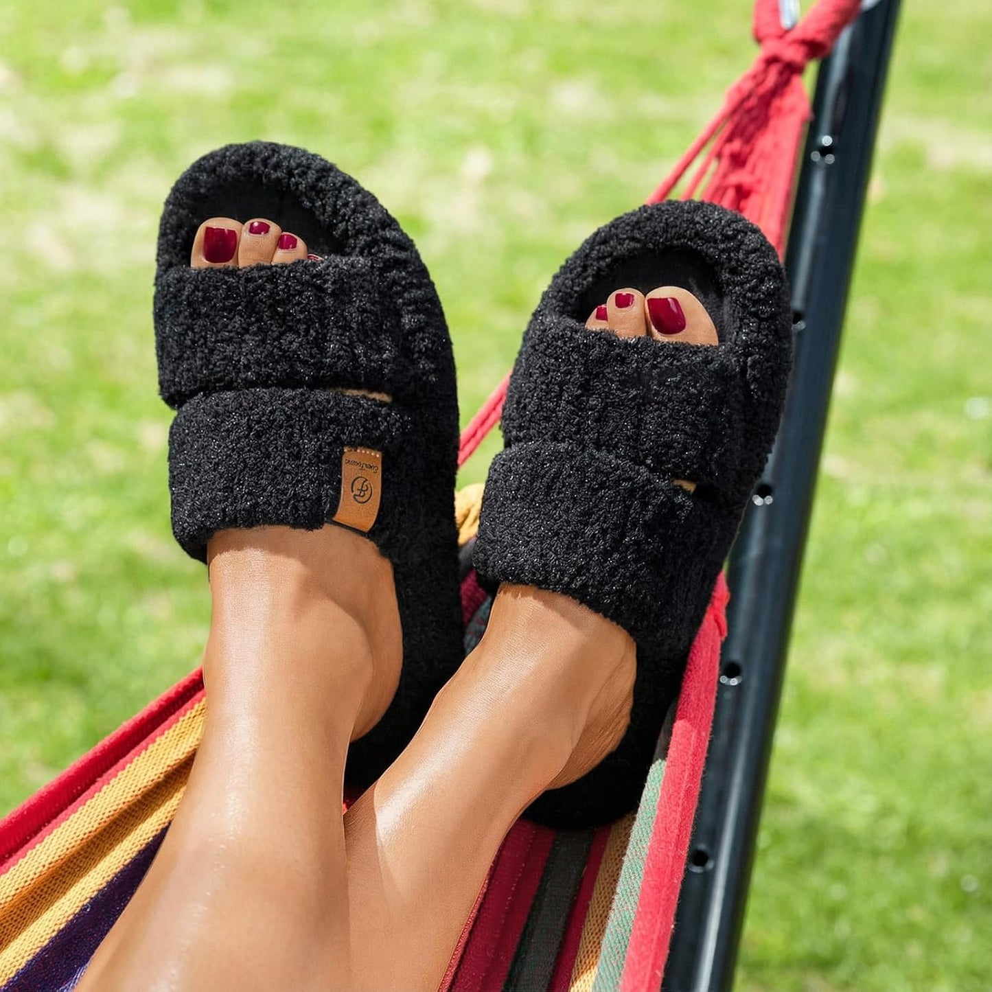 EverFoams Womens Fuzzy Open-toe Slippers Memory Foam Indoor House Shoes