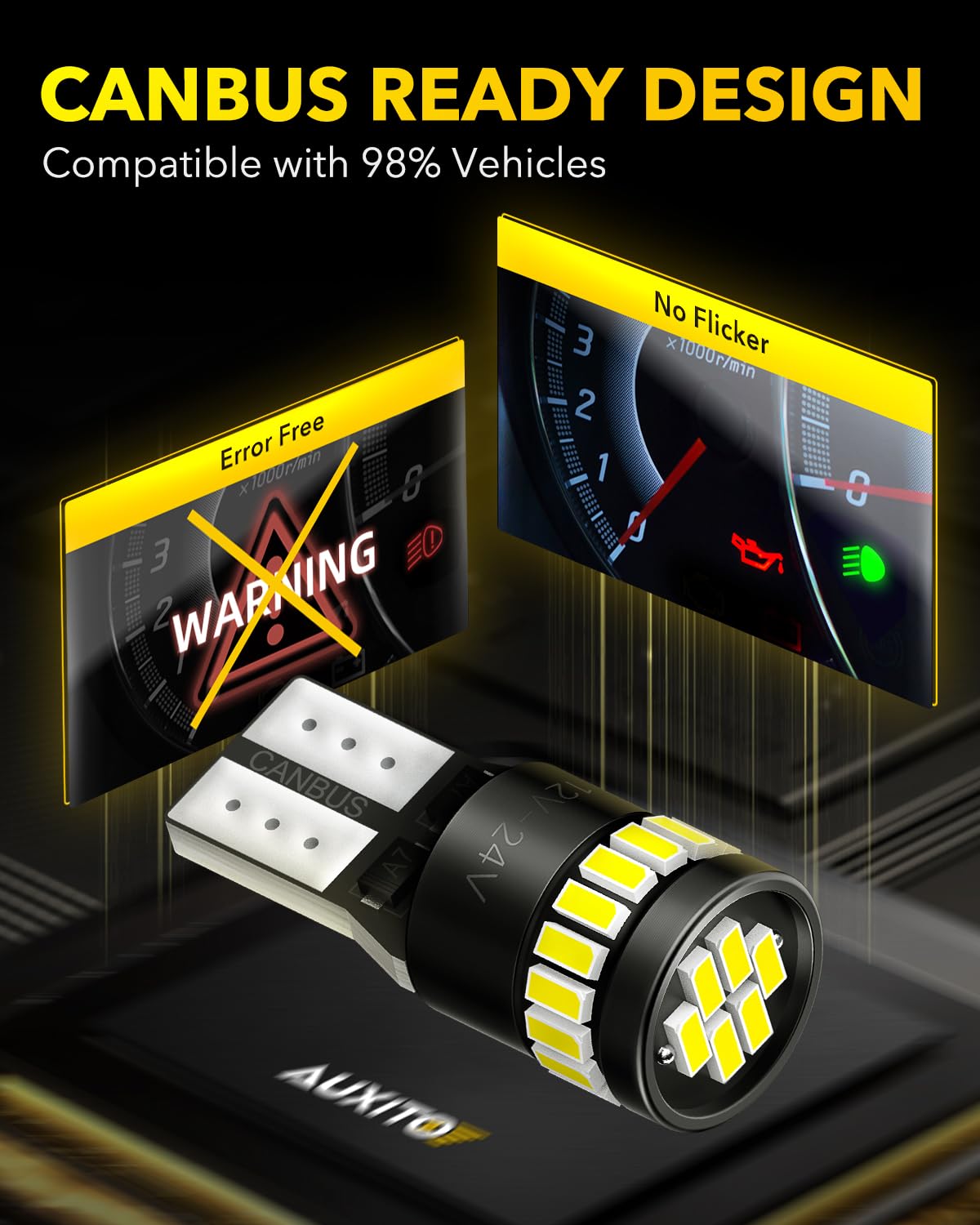 AUXITO 194 LED Bulbs for License Plate Light 168 175 2825 W5W T10 24-SMD 3014 Chipsets 6000K White for Car Dome Door Map Dash Courtesy Cargo License Plate Lights, Pack of 2