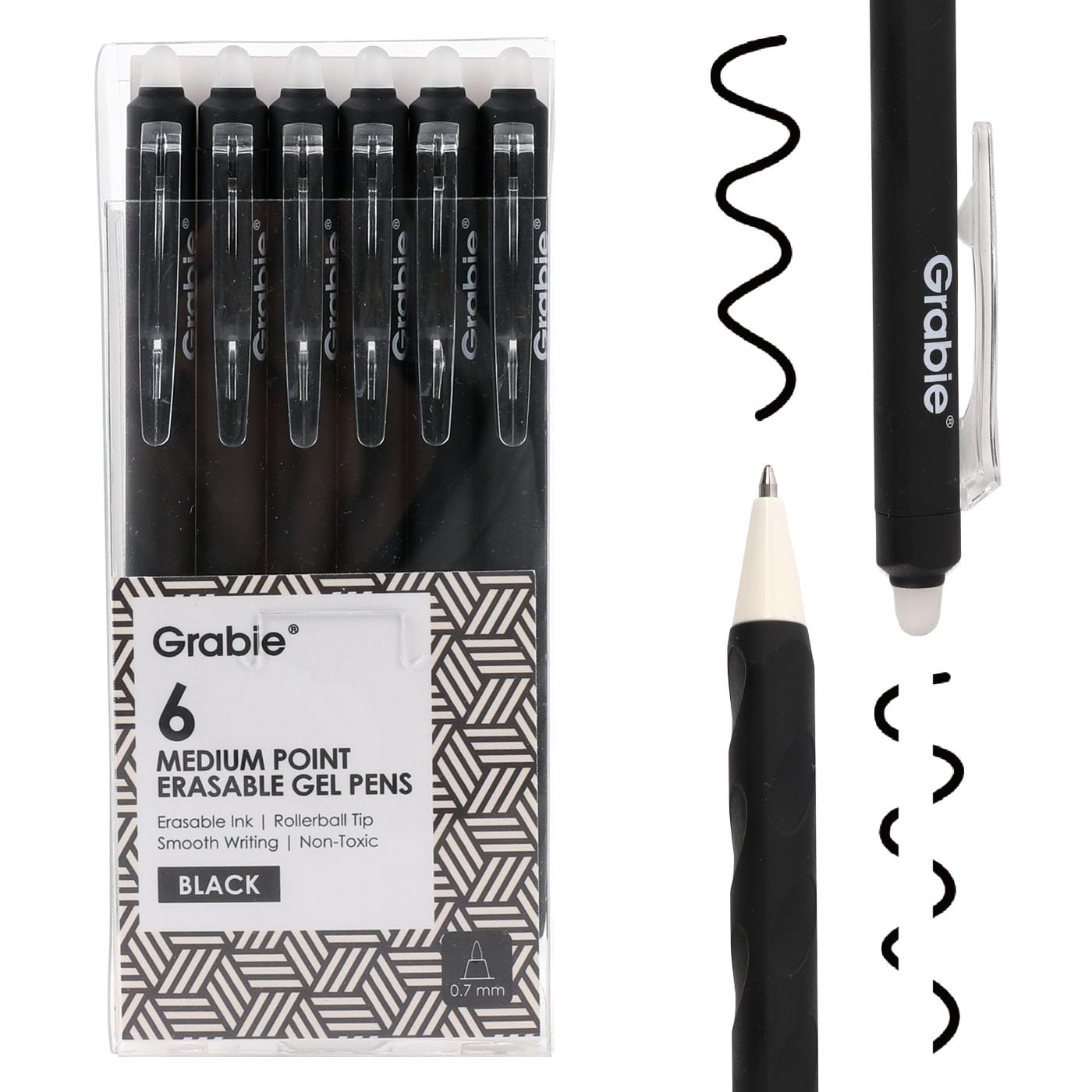Grabie Erasable Gel Pens, 9 Medium Point 0.7 mm Pens, Classic
