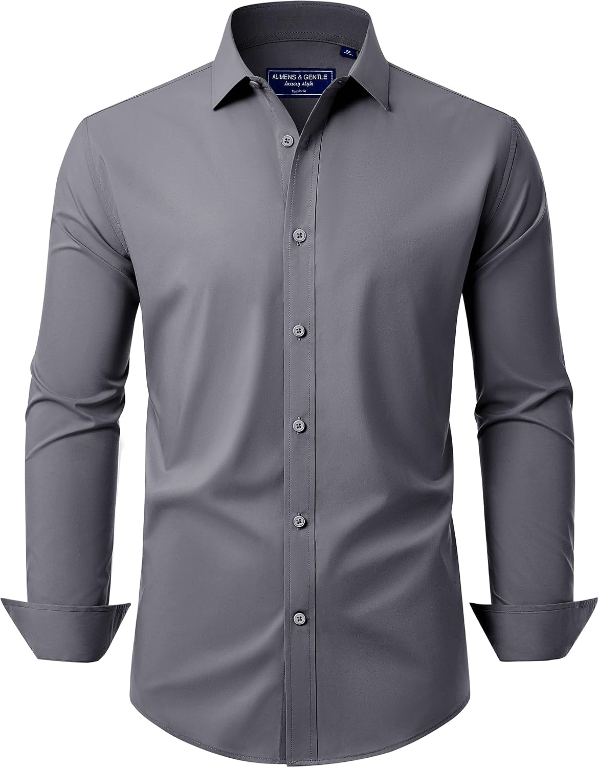 Alimens & Gentle Men's Dress Shirt Regular Fit Stretch Stain Shield Long Sleeve Solid Business Wedding Button Down Shirts