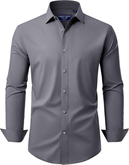 Alimens & Gentle Men's Dress Shirt Regular Fit Stretch Stain Shield Long Sleeve Solid Business Wedding Button Down Shirts