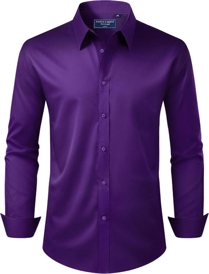 Alimens & Gentle Men's Dress Shirt Regular Fit Stretch Stain Shield Long Sleeve Solid Business Wedding Button Down Shirts