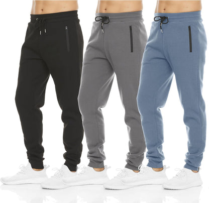 PURE CHAMP Sweatpants for Men 3 Pack Fleece Athletic Workout Joggers Mens Sweatpants with Zipper Pockets Size S-3XL