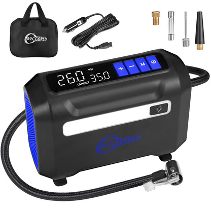 ROCGORLD R8 Tire Inflator Portable Air Compressor, DC 12V Air Compressor Portable with Large Dual Digital Screen, 3X Faster Inflation Air Pump for Car, Bike, Ball, Motor