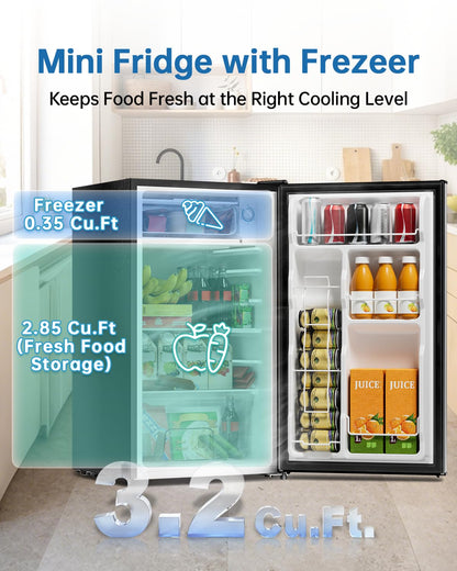 3.2 Cu Ft Mini Fridge with Freezer, Single Door Upright Freezer