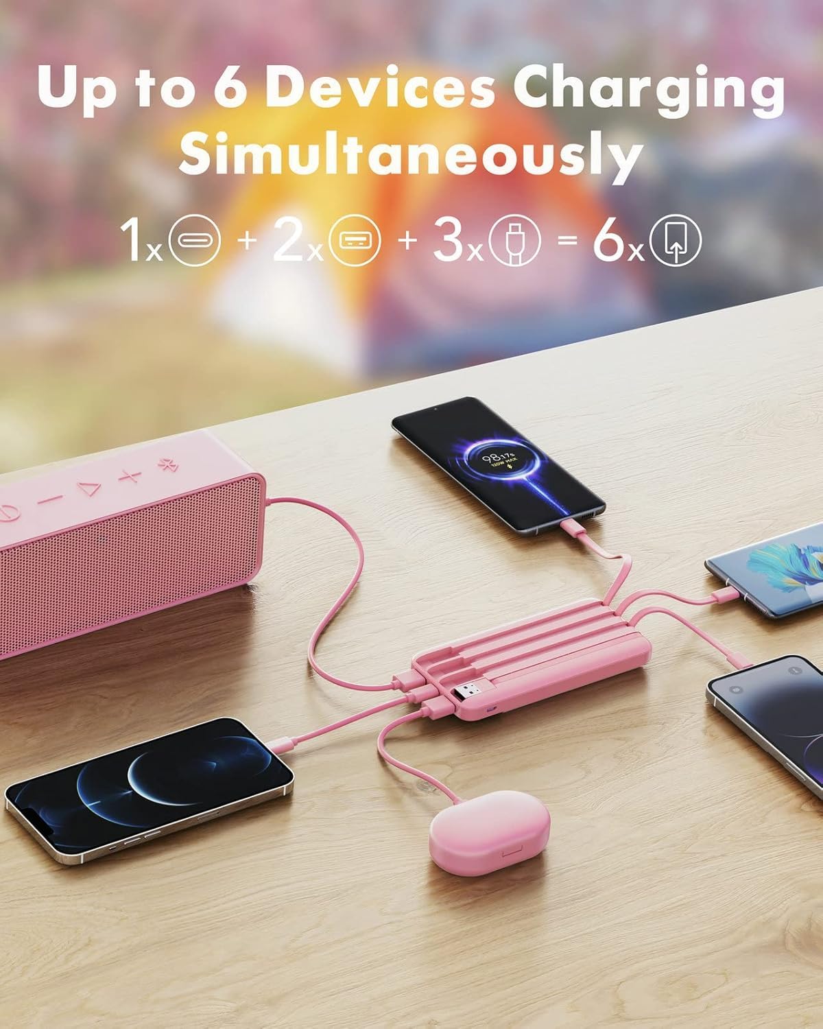 charmast Power Bank Portable Charger with Reinforced Built-in 4 Cables