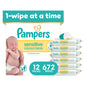 Pampers Sensitive Baby Wipes, Clinically Proven, Fragrance Free, Unscented, Water Based, Hypoallergenic, Multi-Use, Hand Wipes 1008 Wipes Total (18X Flip-Top Packs) [Packaging May Vary]