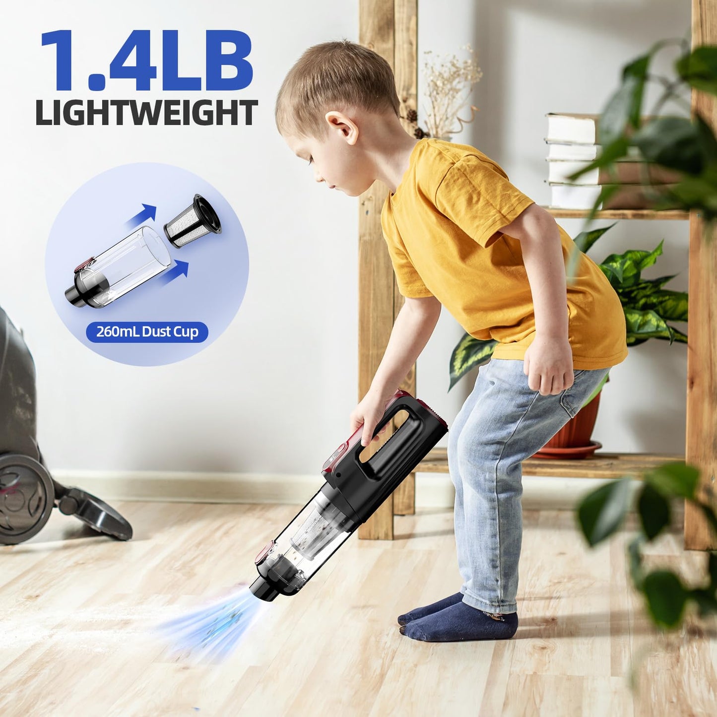MONOZEL Car Vacuum Portable Cordless, 18000Pa 2 in 1 Vacuum Cleaner&Air Duster, 130W Brushless Motor Handheld Vacuum Cordless with 7800mAh Battery, LED Light, Multi-Nozzles for Car, Home, Office, Pet