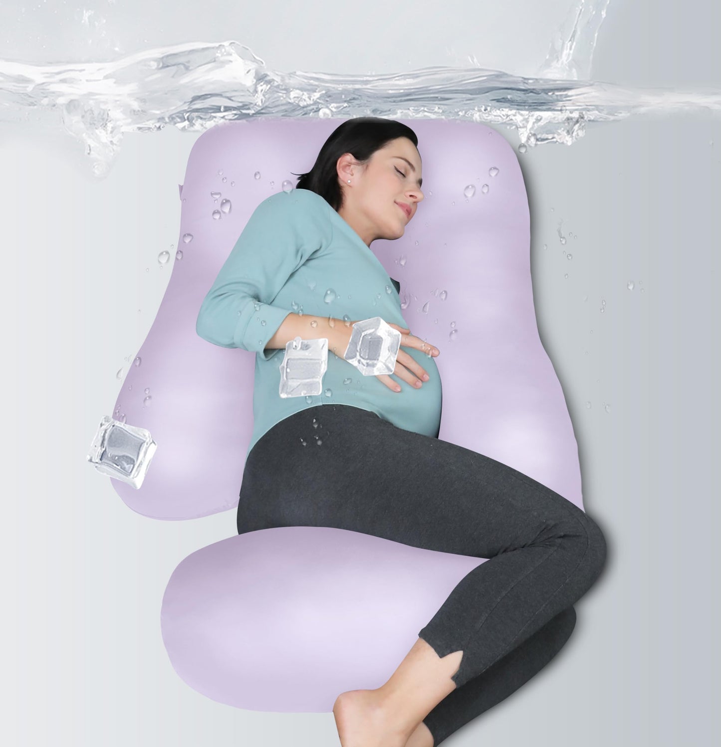 MOON PARK Pregnancy Pillows for Sleeping - U Shaped Full Body Maternity Pillow with Removable Cover - Support for Back, Legs, Belly, HIPS - 65 Inch - Aquamarine