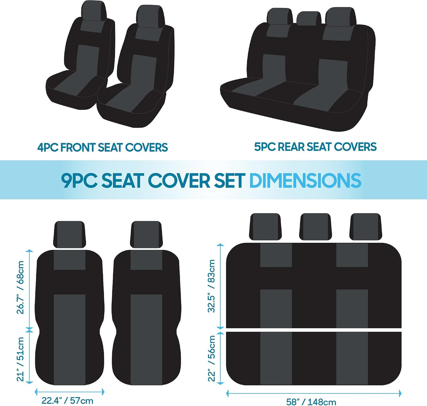 BDK PolyPro Car Seat Covers Full Set in Solid Black, Front and Rear Split Bench Seat Covers for Cars, Easy to Install Car Seats Cover Set and Accessories for Auto Trucks Van SUV - Solid Black