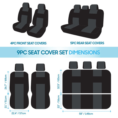 BDK PolyPro Car Seat Covers Full Set in Solid Black, Front and Rear Split Bench Seat Covers for Cars, Easy to Install Car Seats Cover Set and Accessories for Auto Trucks Van SUV - Solid Black
