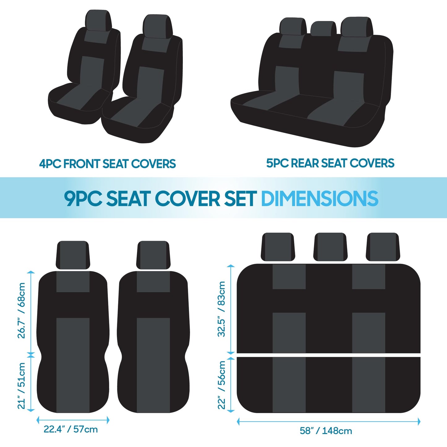 BDK PolyPro Car Seat Covers Full Set in Solid Black, Front and Rear Split Bench Seat Covers for Cars, Easy to Install Car Seats Cover Set and Accessories for Auto Trucks Van SUV - Solid Black