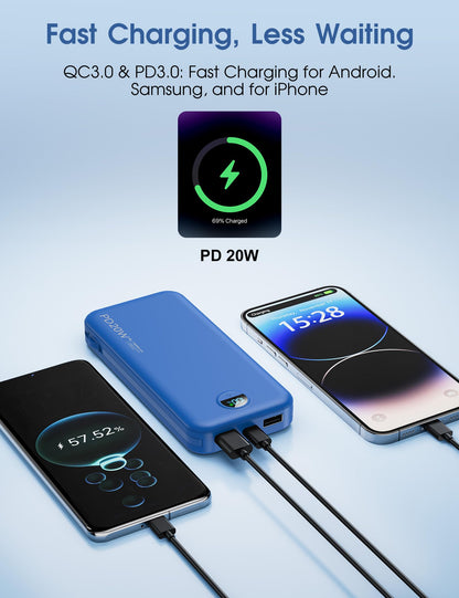 citicr Portable Charger 10000mAh PD20W w/Built-in Cables & Wall Plug White