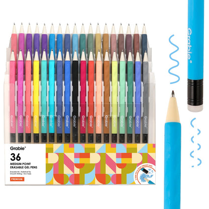 Grabie Erasable Gel Pens, 9 Medium Point 0.7 mm Pens, Classic