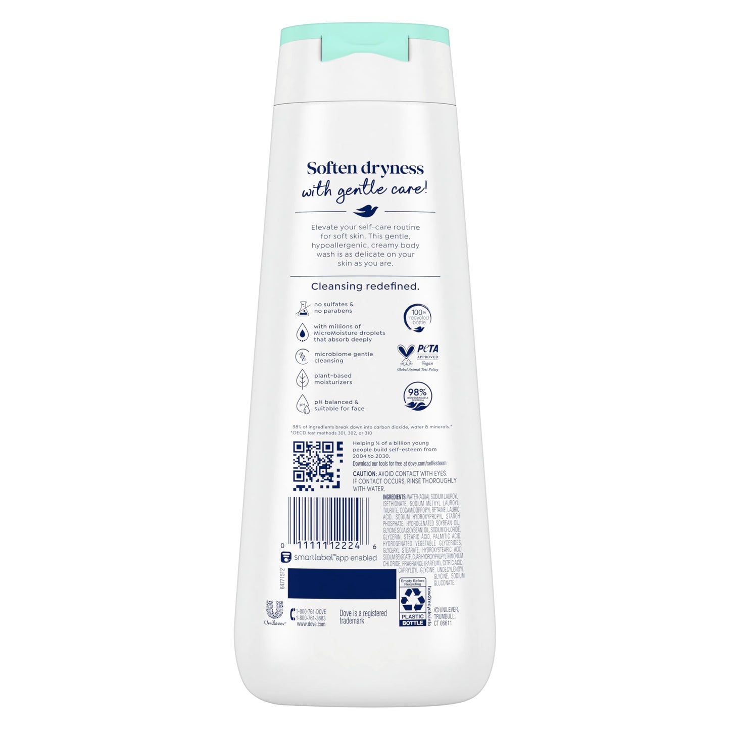 Dove Sensitive Skin Body Wash, 24hr Lotion-Soft Skin, 30.6 oz