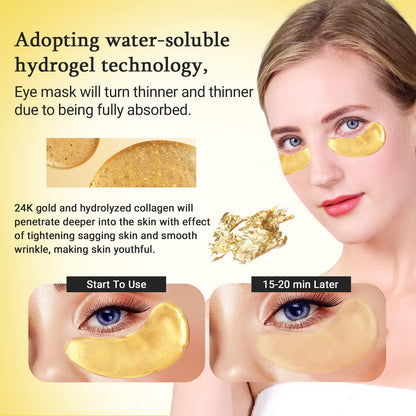 PEAUAMIE Under Eye Patches Gold and Hyaluronic Acid for puffy eyes,Rose Eye Masks for Dark Circles and Puffiness skin care Smooth Wrinkles products 30 Pairs