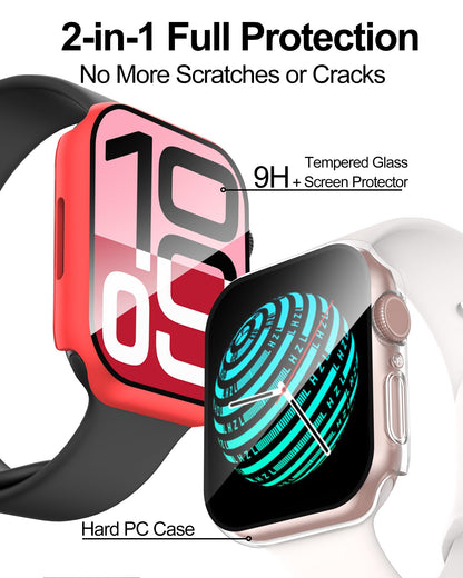 Smiling 2 Pack Case Compatible with Apple Watch SE 3 (2025)/ SE 2/ SE/Series 6/5/4 40mm with Tempered Glass Screen Protector, Hard PC Case Overall Protective Cover- 1 Blue+ 1 Transparent