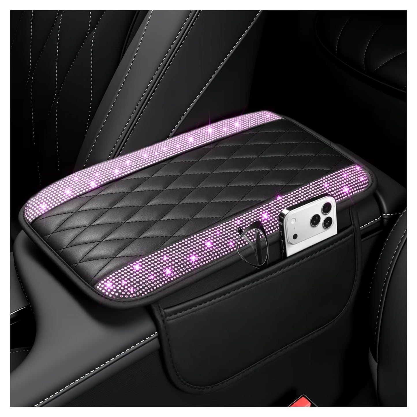 Stacool Upgraded Car Center Console Cover,Microfiber Leather Car Armrest Cover Cushion with 2 Storage Bags,Universal Car Armrest Storage Box (Black)