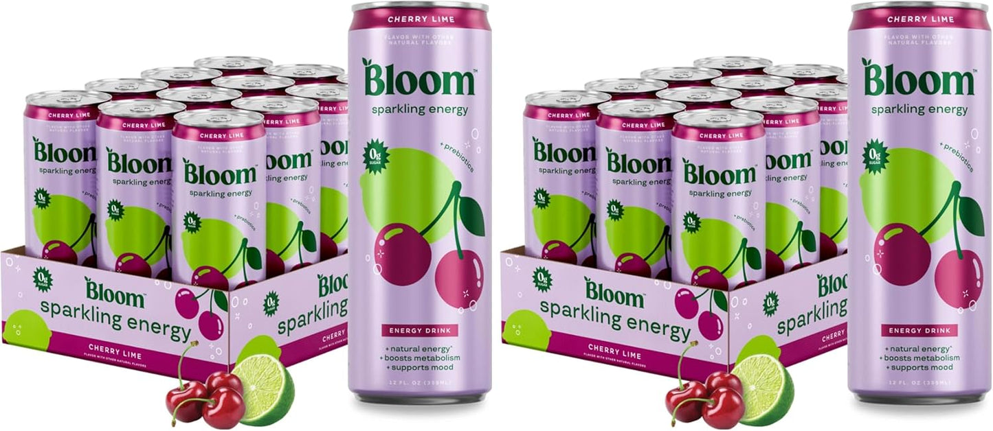 Bloom Nutrition Zero Sugar Energy Drink, Apple Crisp, 12oz 12pk