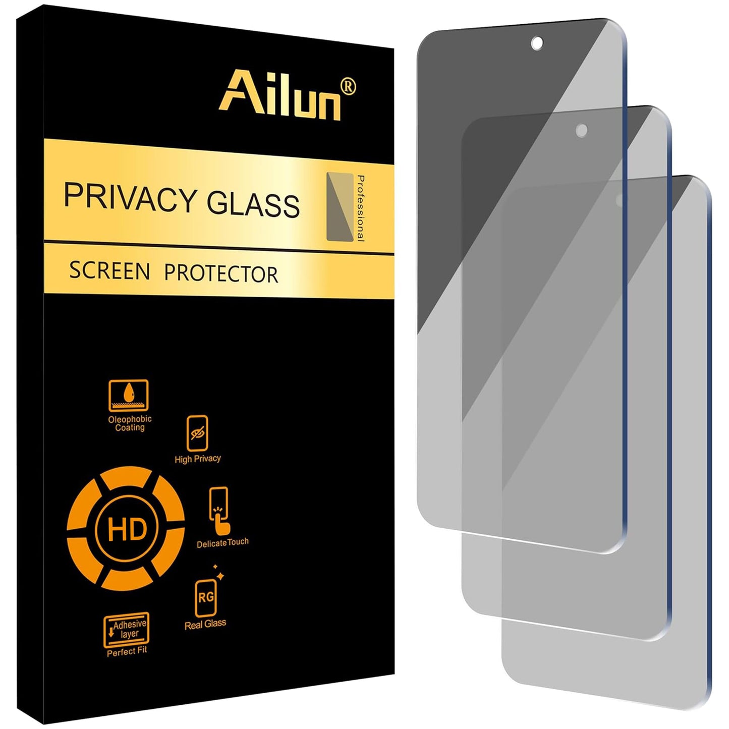 Ailun 3 Pack Privacy Screen Protector for iPhone 16 Pro Max, Tempered Glass