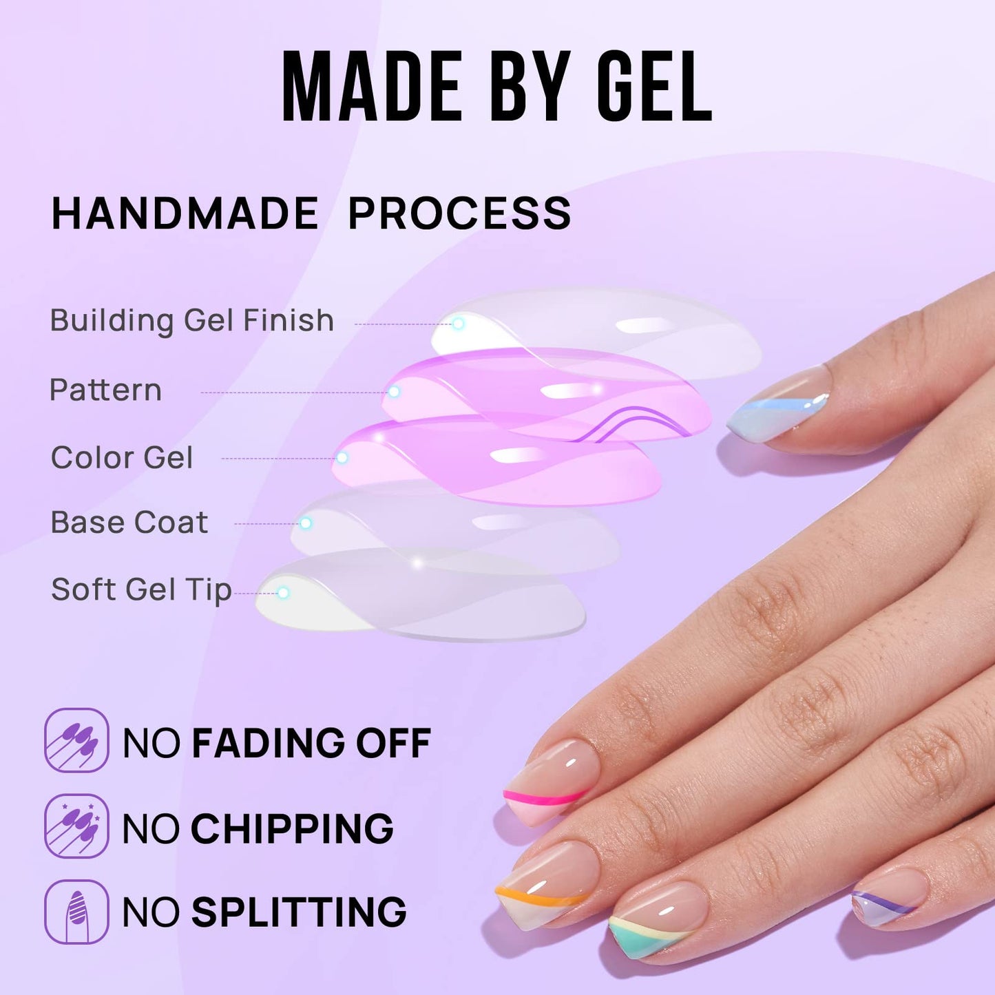 BTArtbox Press On Nails, Cream Puff, Short Almond, Ombre Off White, 32Ct