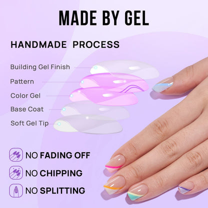 BTArtbox Press On Nails, Cream Puff, Short Almond, Ombre Off White, 32Ct