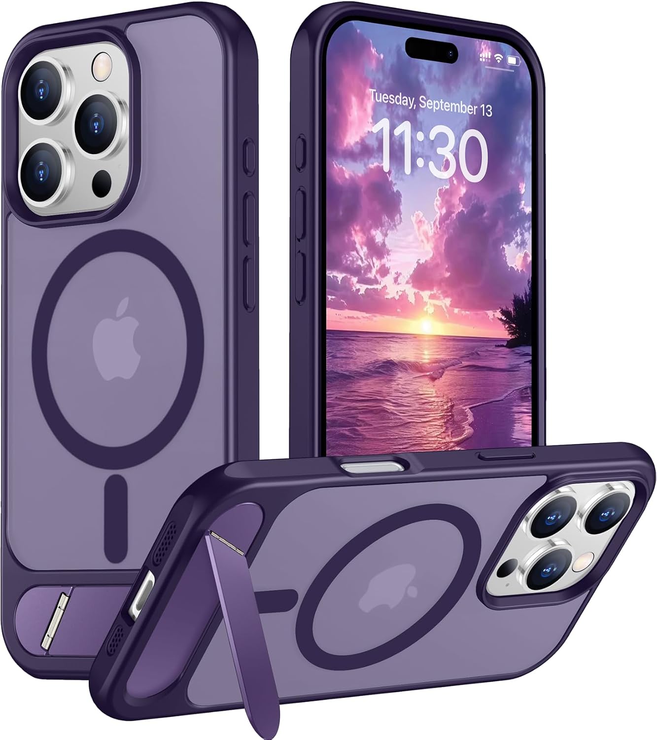 Magnetic Compatible with iPhone 14 Pro Max Case, [Built-in Invisible Kickstand][Compatible with MagSafe] [Military Grade Shockproof] Slim Translucent Matte Phone Case for iPhone 14 Pro Max 6.7"