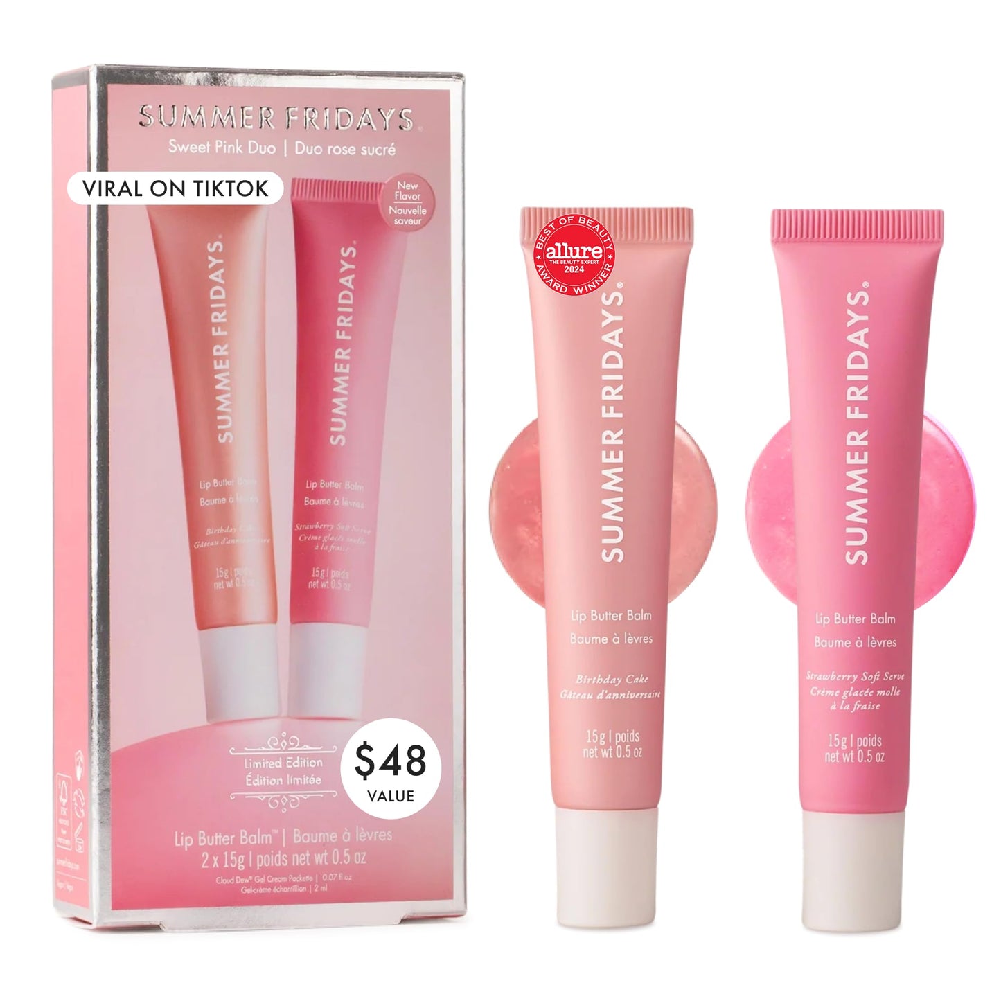 Summer Fridays Lip Butter Balm - Moisturizing Lip Gloss for Instant Shine + Sheer Color - With Nourishing Shea Butter - Everyday Makeup + Skin Care Summer Essentials - Vegan - Pink Sugar (.5 Oz)