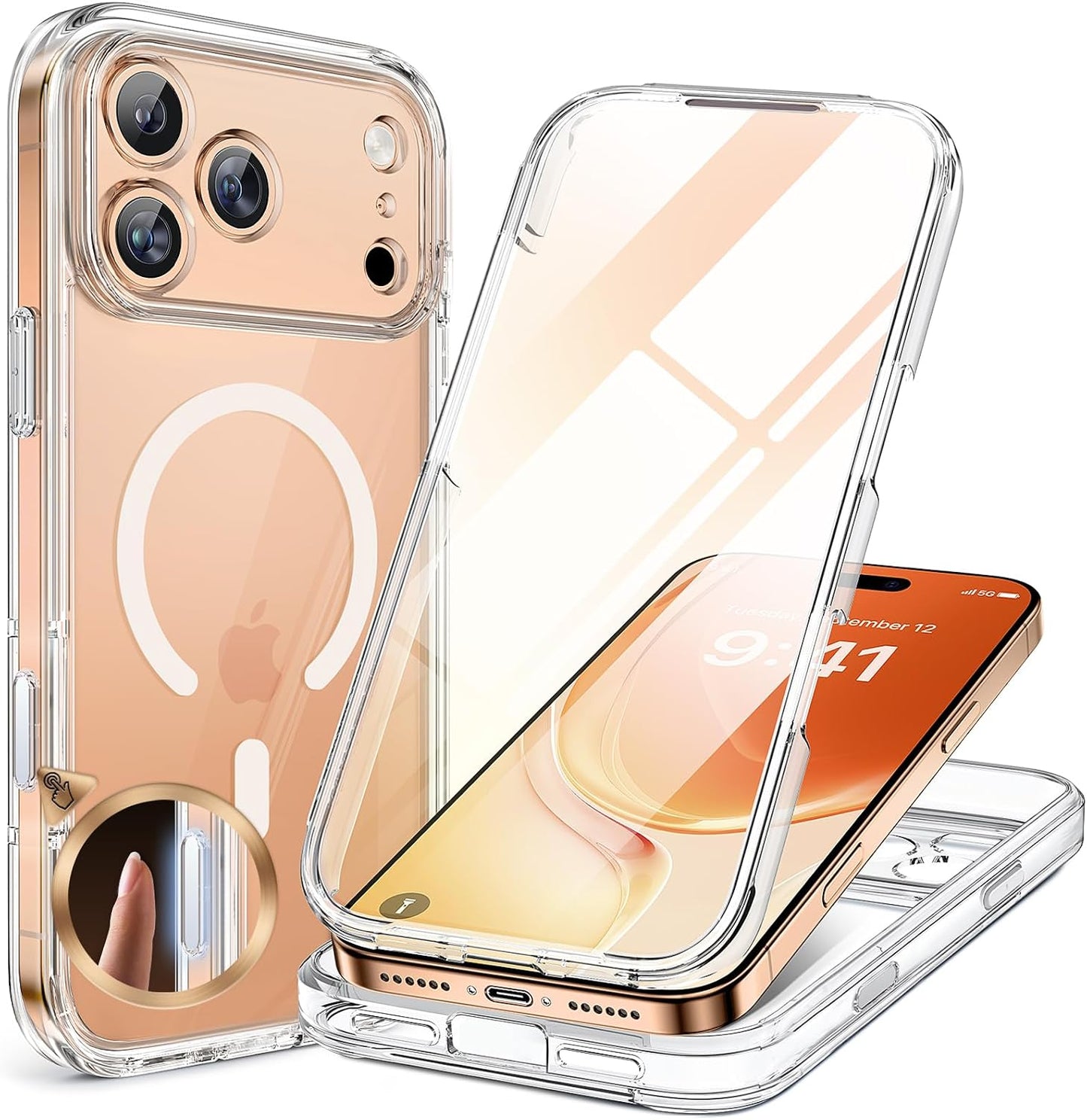 miracase for iPhone 17e Case & iPhone 16e Case, Full-Body Phone with Built-in Glass Screen Protector, [Magnetic with MagSafe] Military Drop Proof 17 E/ 16 E Cover Bumper 6.1 inch, Black