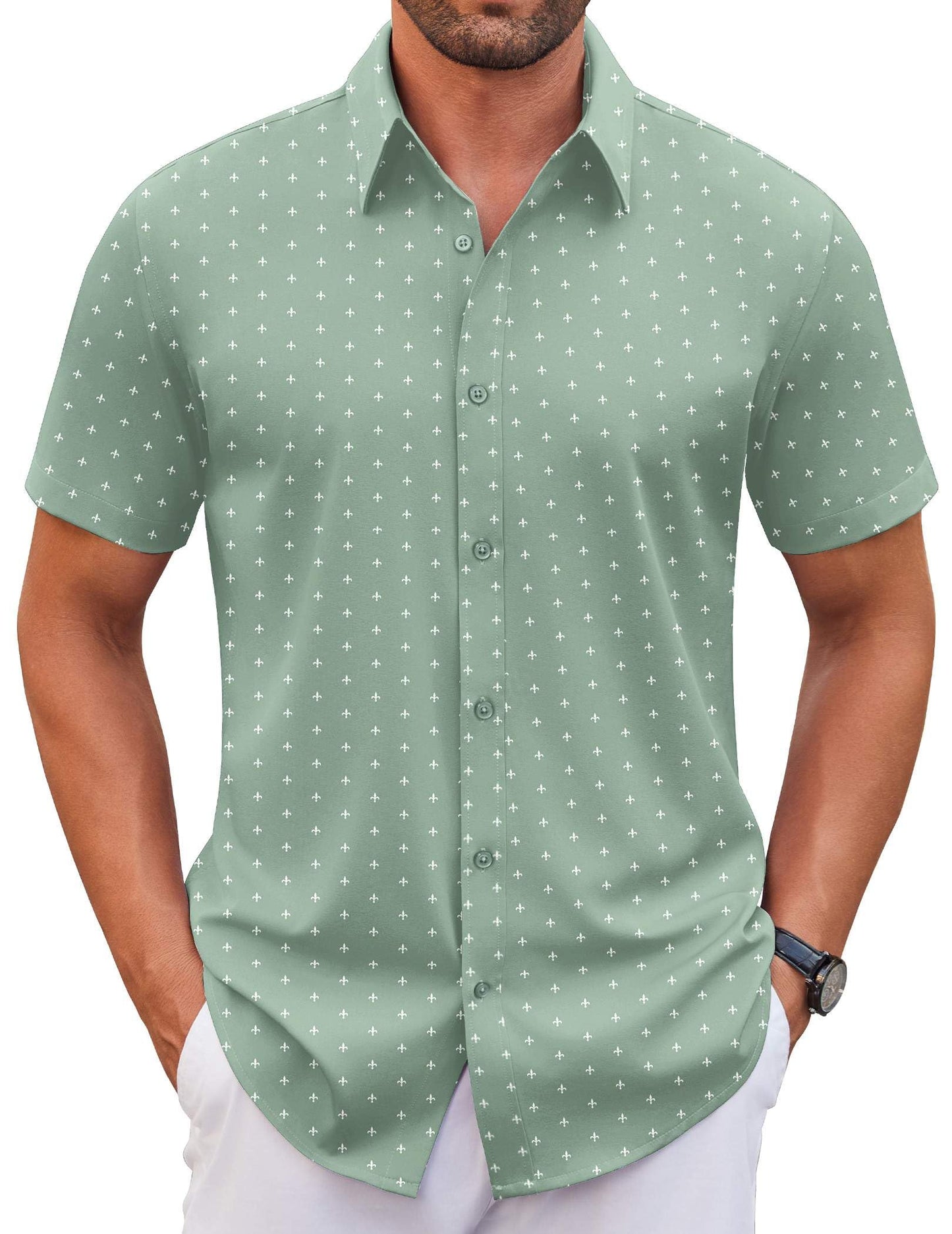 COOFANDY Men's Stretch Dress Shirts Short Sleeve Wrinkle Free Casual Button Down Shirts