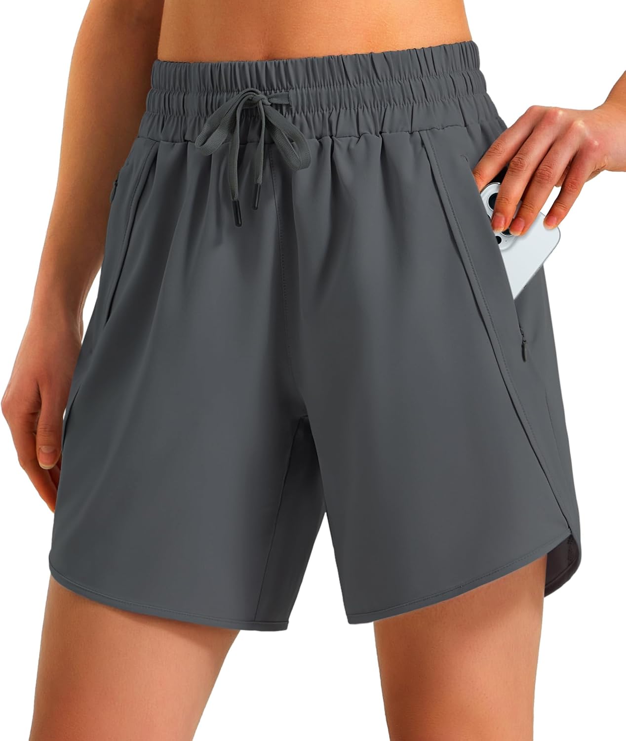 Ksmien Women's 5"/7" Athletic Running Shorts Quick Dry with Zipper Pockets