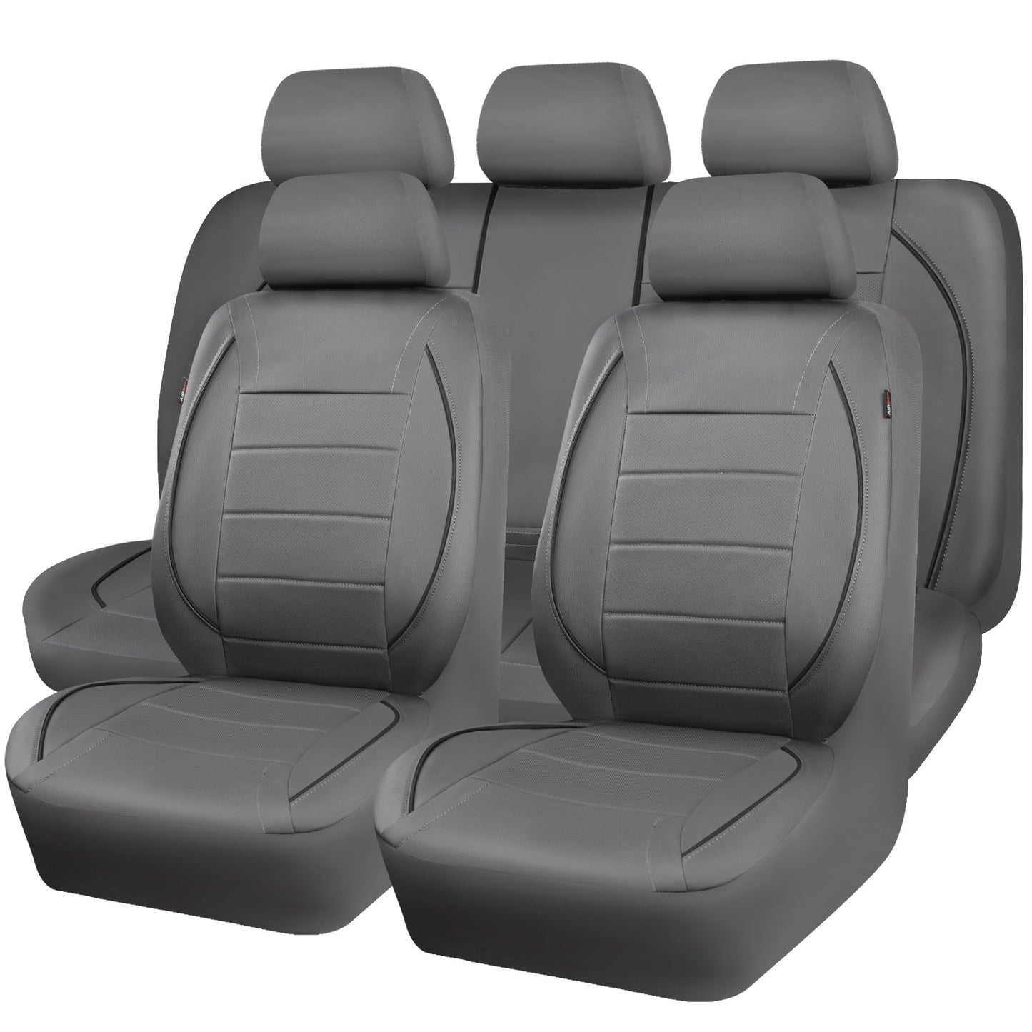 CAR PASS Universal FIT Piping Leather Car Seat Cover, for suvs,Van,Trucks,Airbag Compatible,Inside Zipper Design and Reserved Opening Holes (Full Set, Black and Red)