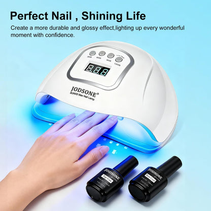 JODSONE U V LED Nail Lamp with Base Coat Top Coat Set, Nail Dryer for Gel Polish for Nails with Automatic Sensor & 4 Timers