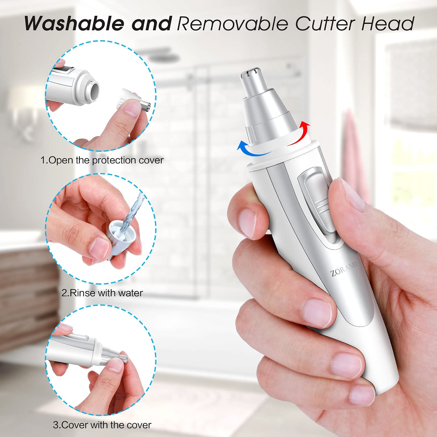 Ear and Nose Hair Trimmer Clipper - 2026 Professional Painless Eyebrow & Facial Hair Trimmer for Men Women,Battery-Operated Trimmer with IPX7 Waterproof,Dual Edge Blades for Easy Cleansing Black