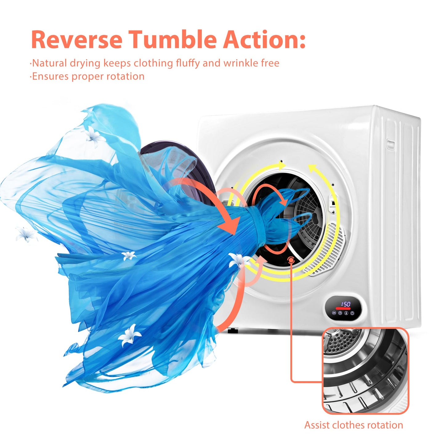 Euhomy Portable Clothes Dryer for Laundry, 1.5 Cu. Ft. Small Portable Dryers for Clothes, 120V Electric Dryer with Stainless Steel Drum, 850W Dryer Machine for Apartments, White