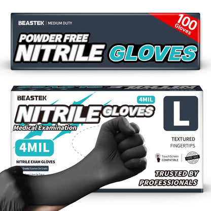 BEASTEK Black Nitrile Exam Gloves, 4 Mil, Powder-Free Food Prep Disposable