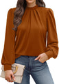 WIHOLL Long Sleeve Shirts for Women Mock Neck Tops Pleated Front Blouses Dressy Casual Spring Fall Clothes 2026 Fashion