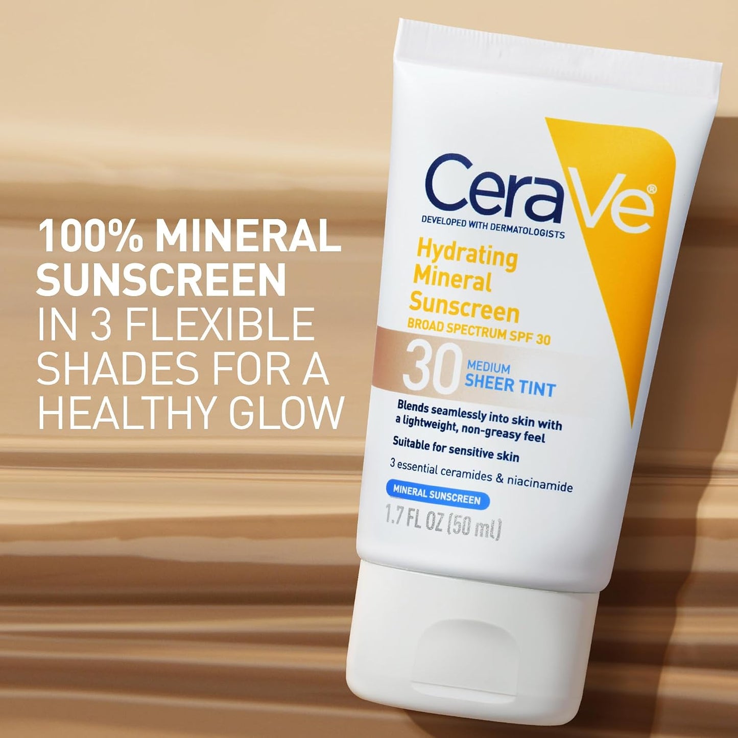 CeraVe Tinted Sunscreen for Face, Mineral SPF 30 Moisturizer, Deep, 1.7oz