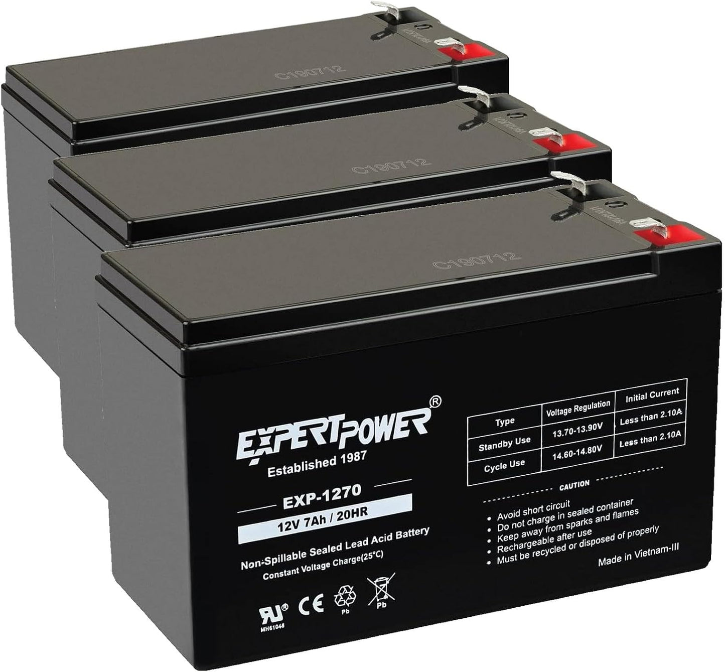 ExpertPower EXP1270, 12V 7Ah Battery SLA Rechargeable with F1 Terminals