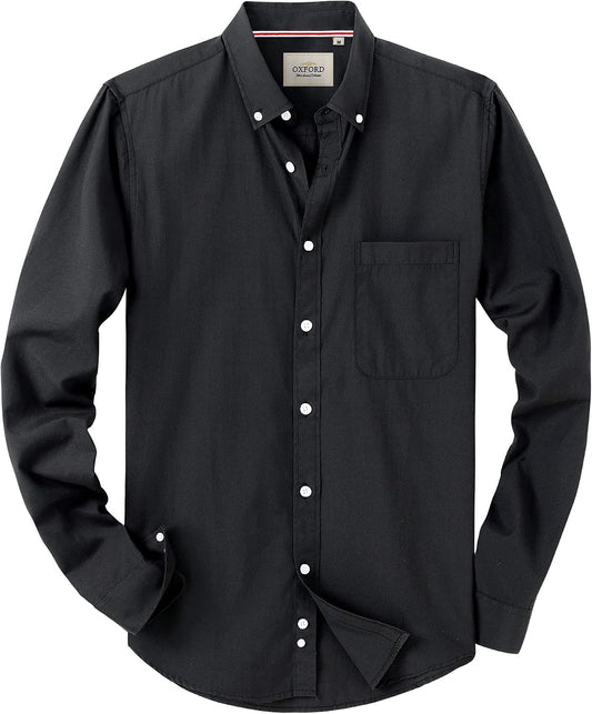 Alimens & Gentle Mens Solid Oxford Shirt Long Sleeve Dress Shirt Work Casual Button Down Shirts with Pocket