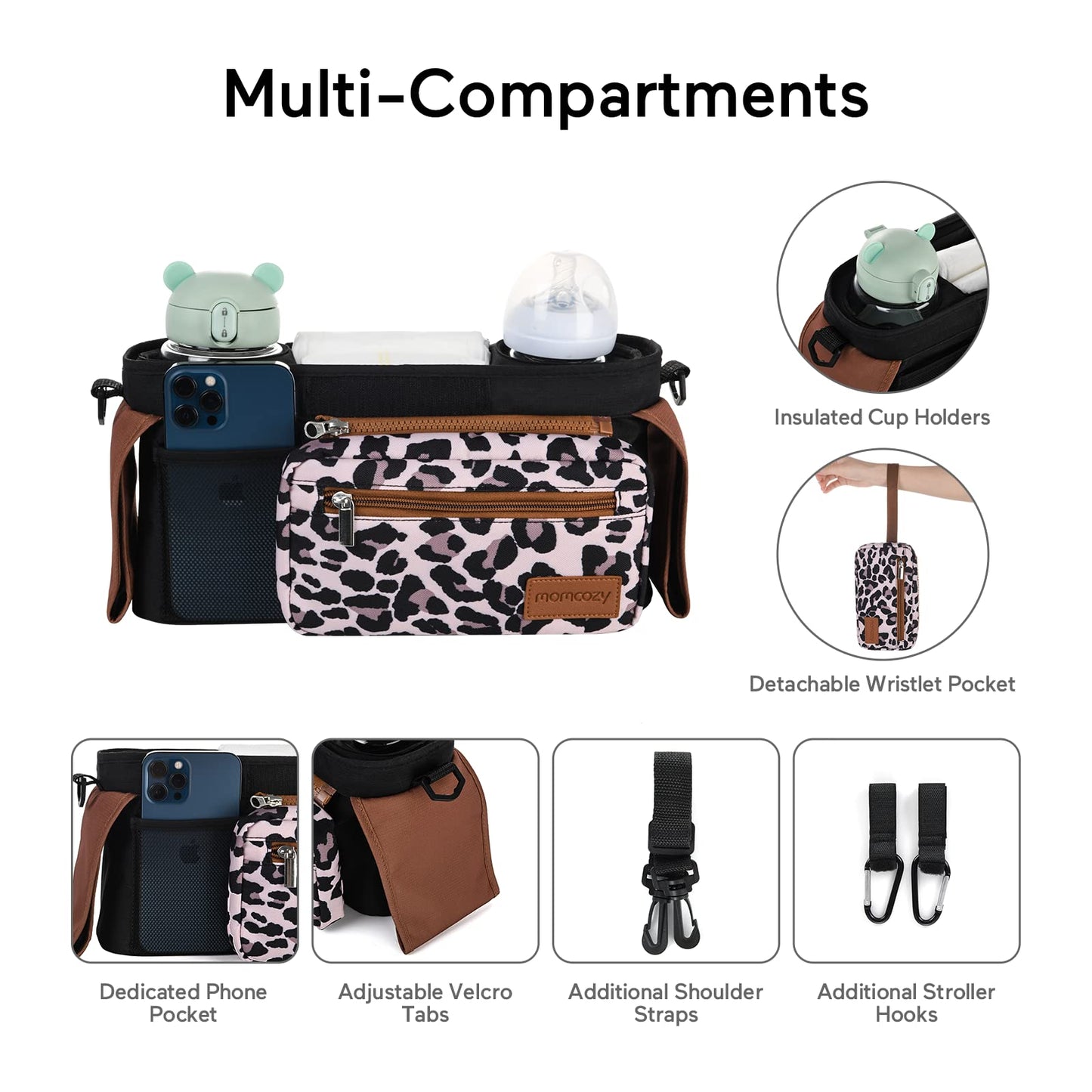 Momcozy Universal Stroller Organizer with Insulated Cup Holder