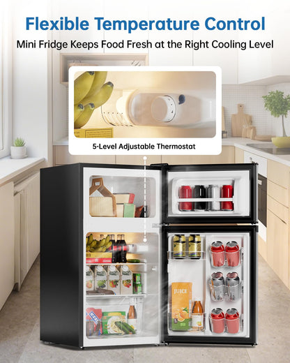 3.2 Cu Ft Mini Fridge with Freezer, Single Door Upright Freezer